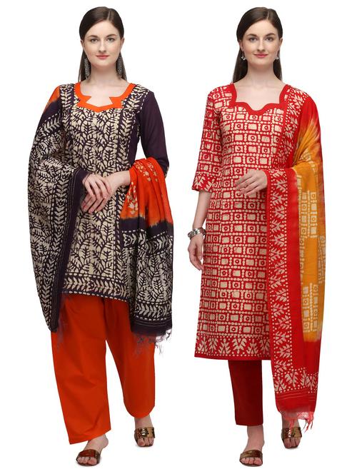 multi colored cotton suit combos unstitched - 17665535 - Standard Image - 1