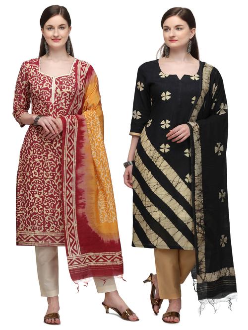 multi colored cotton suit combos unstitched - 17665542 - Standard Image - 1