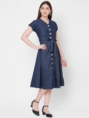 tie front striped a-line dress - 17665555 - Standard Image - 2
