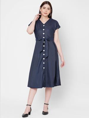 tie front striped a-line dress - 17665555 - Standard Image - 3