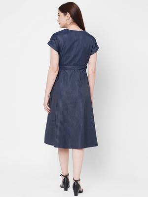 tie front striped a-line dress - 17665555 - Standard Image - 4