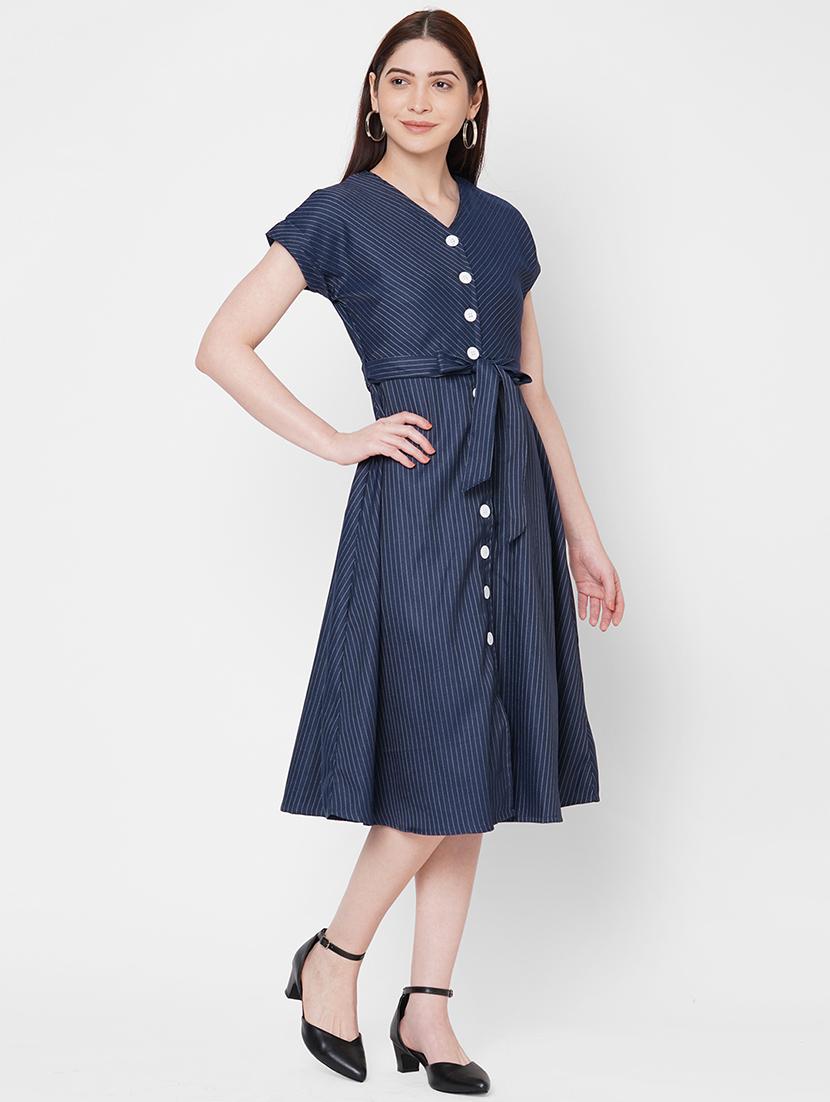 tie front striped a-line dress - 17665555 - Zoom Image - 2