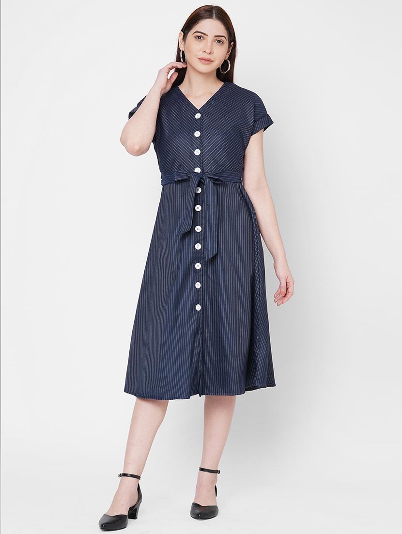 tie front striped a-line dress - 17665555 - Zoom Image - 3