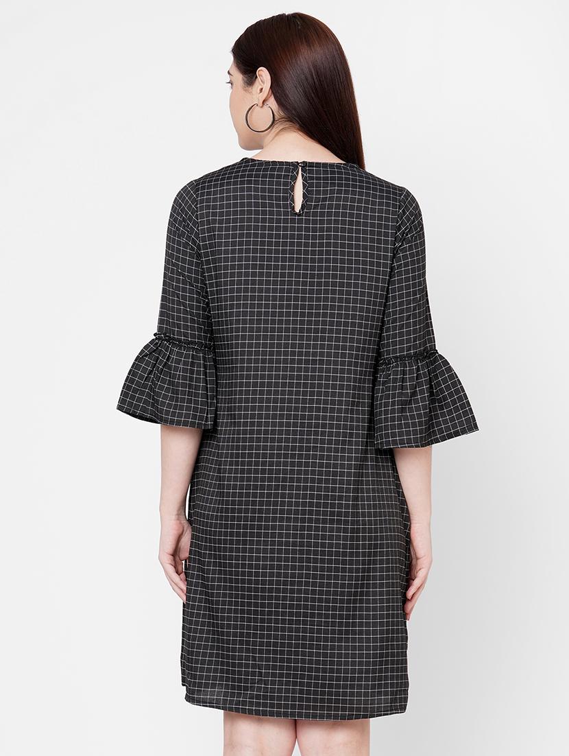 bell sleeved checkered shift dress - 17665558 - Zoom Image - 3