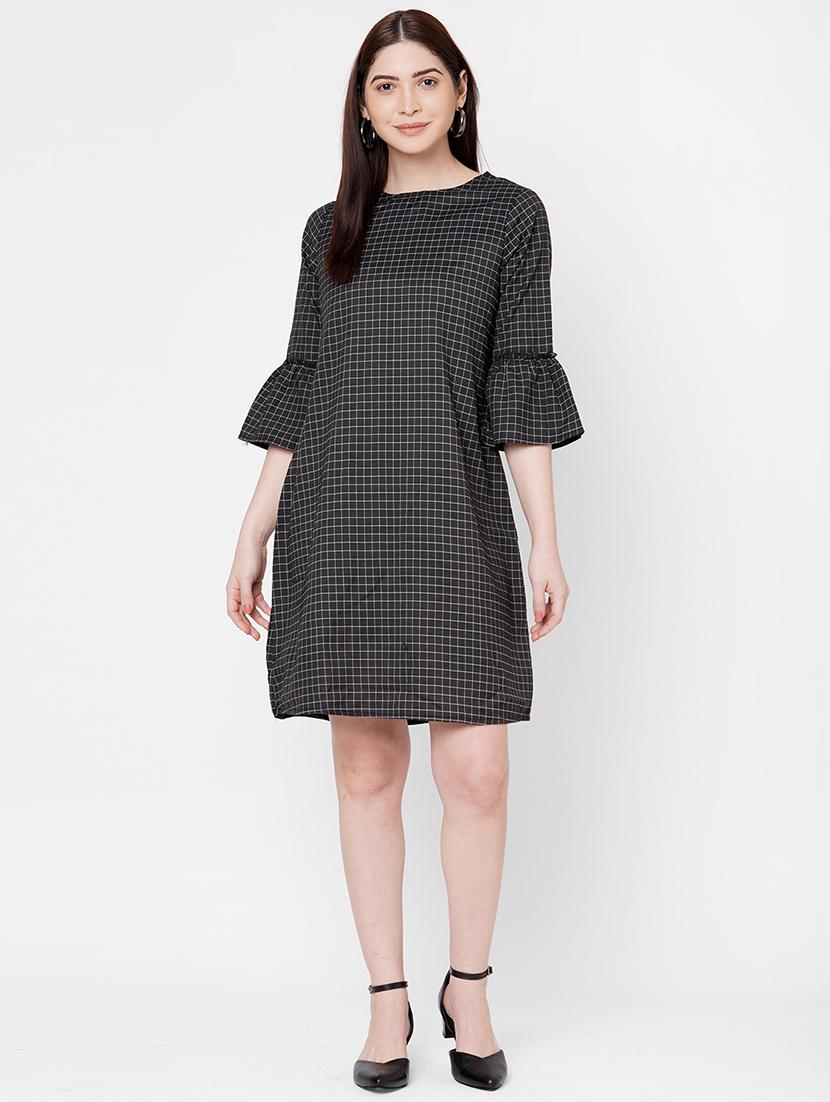 bell sleeved checkered shift dress - 17665558 - Zoom Image - 4