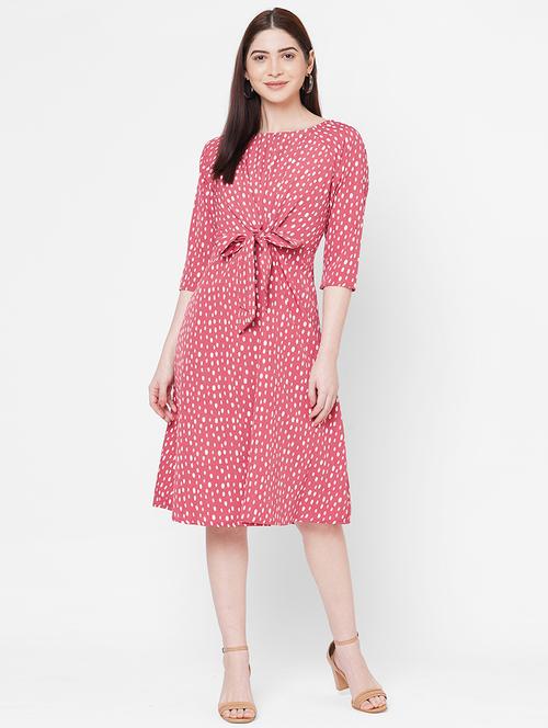 tie front printed a-line dress - 17665562 - Standard Image - 1