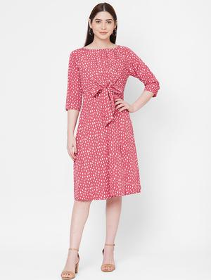 tie front printed a-line dress - 17665562 - Standard Image - 2