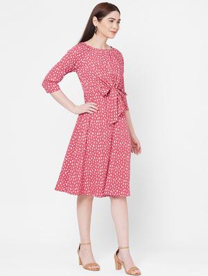 tie front printed a-line dress - 17665562 - Standard Image - 3