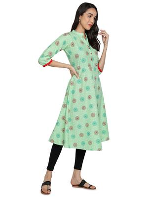 green cotton flared kurta - 17665701 - Standard Image - 2