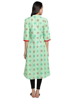 green cotton flared kurta - 17665701 - Standard Image - 3