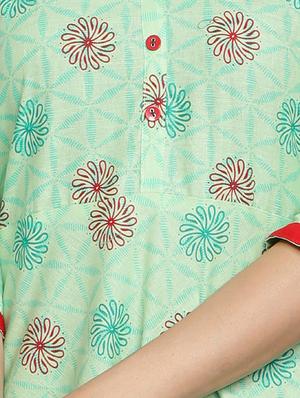 green cotton flared kurta - 17665701 - Standard Image - 4