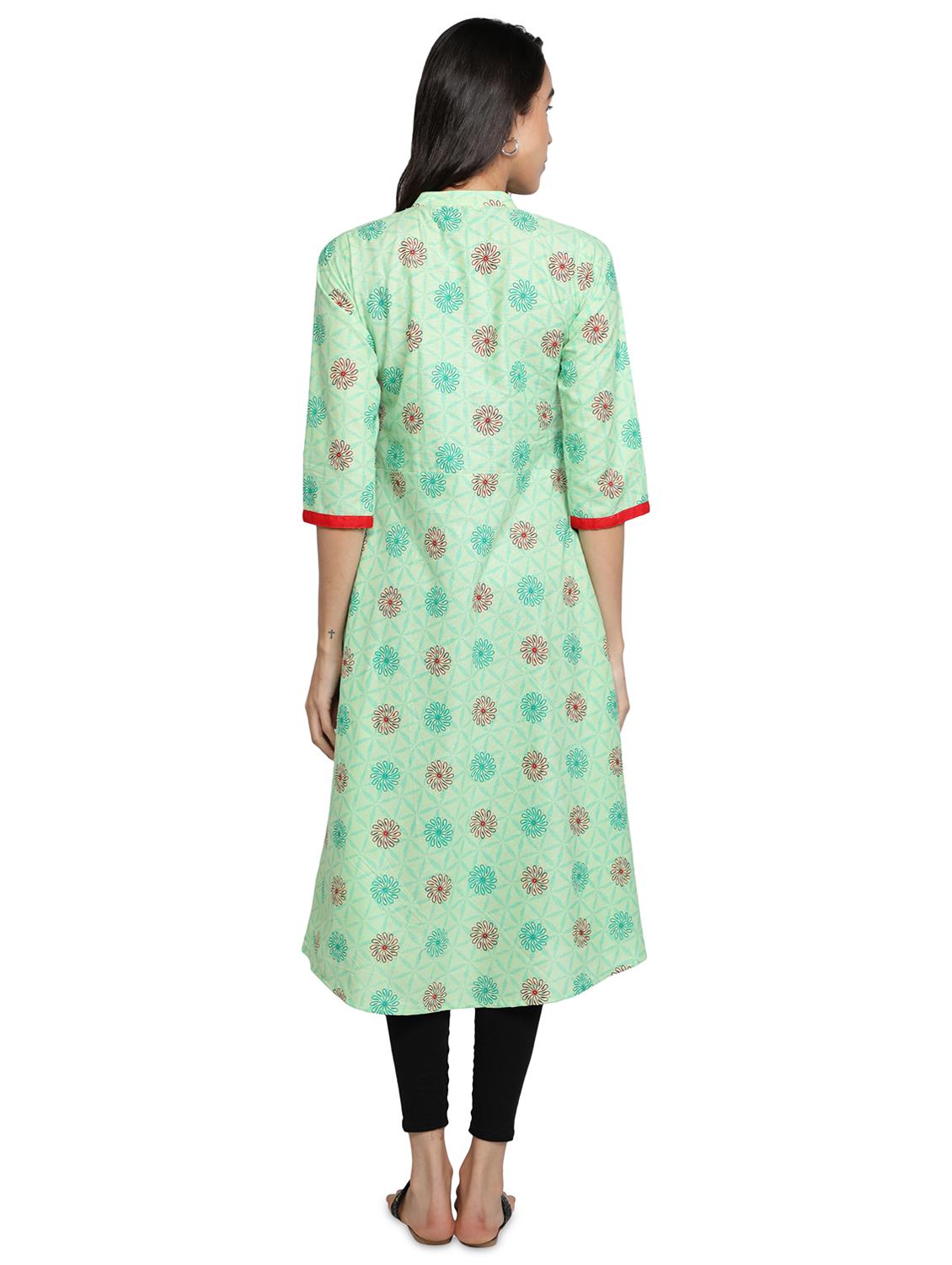 green cotton flared kurta - 17665701 - Zoom Image - 3