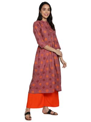 magenta cotton flared kurta - 17665702 - Standard Image - 2