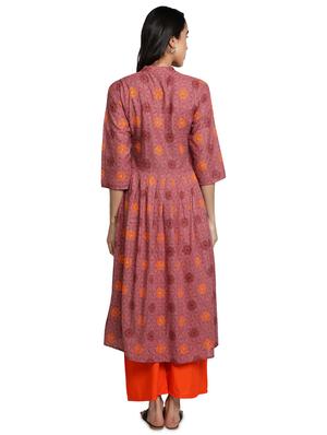 magenta cotton flared kurta - 17665702 - Standard Image - 3