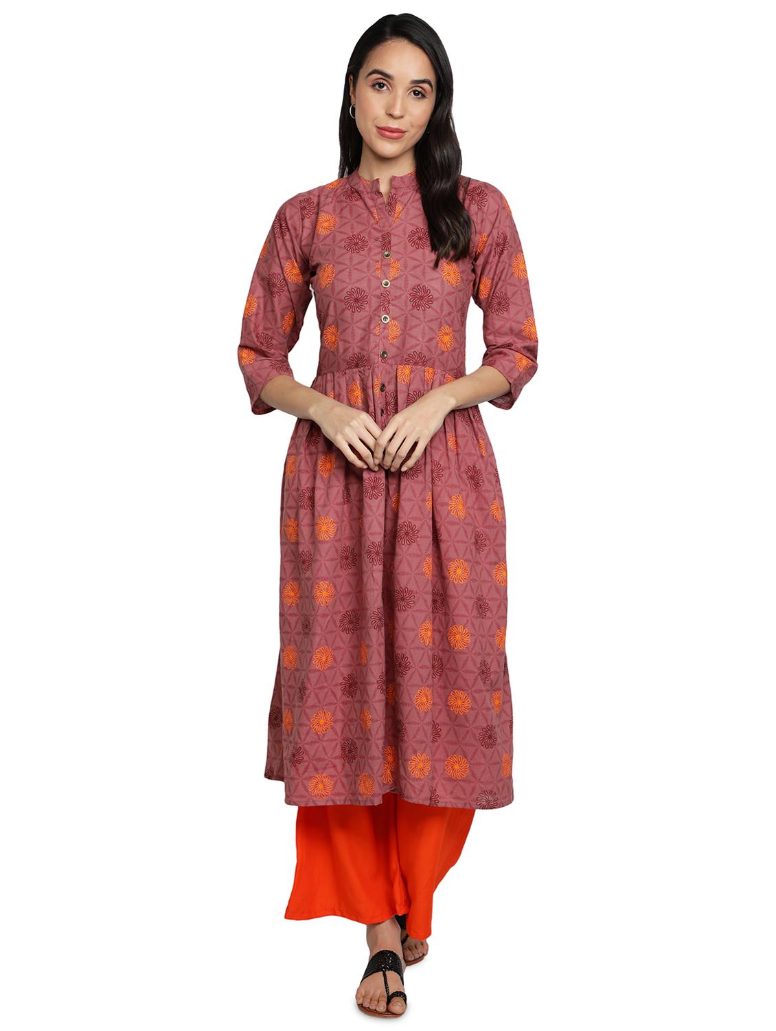 magenta cotton flared kurta - 17665702 - Zoom Image - 1