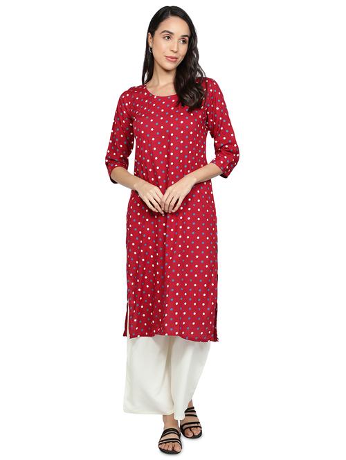 maroon rayon straight kurta - 17665707 - Standard Image - 1
