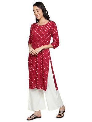 maroon rayon straight kurta - 17665707 - Standard Image - 2