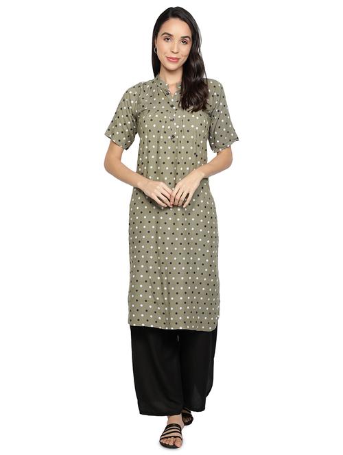 green rayon flared kurta - 17665710 - Standard Image - 1