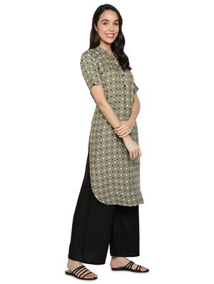 green rayon flared kurta - 17665710 - Standard Image - 2