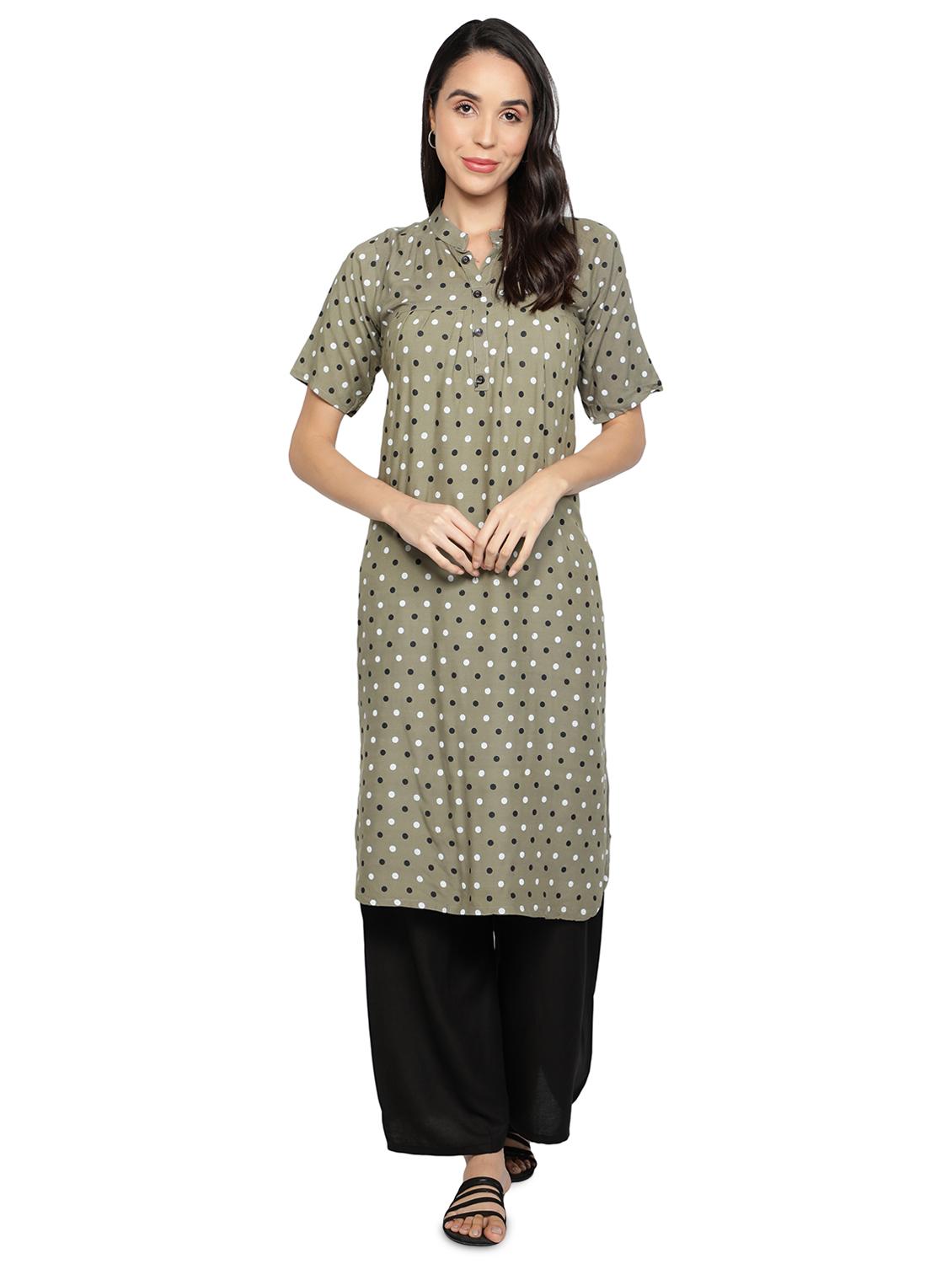 green rayon flared kurta - 17665710 - Zoom Image - 1