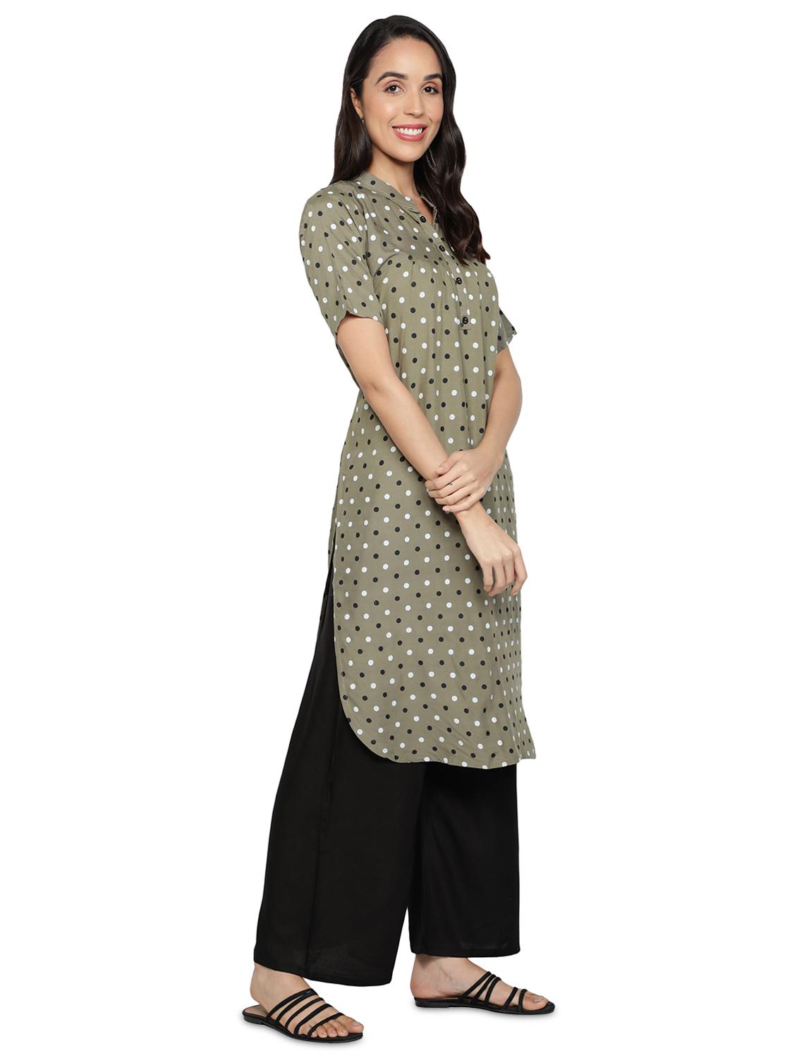 green rayon flared kurta - 17665710 - Zoom Image - 2