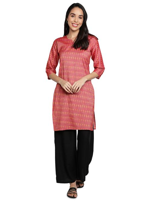 pink cotton blend straight kurta - 17665711 - Standard Image - 1