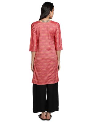 pink cotton blend straight kurta - 17665711 - Standard Image - 3