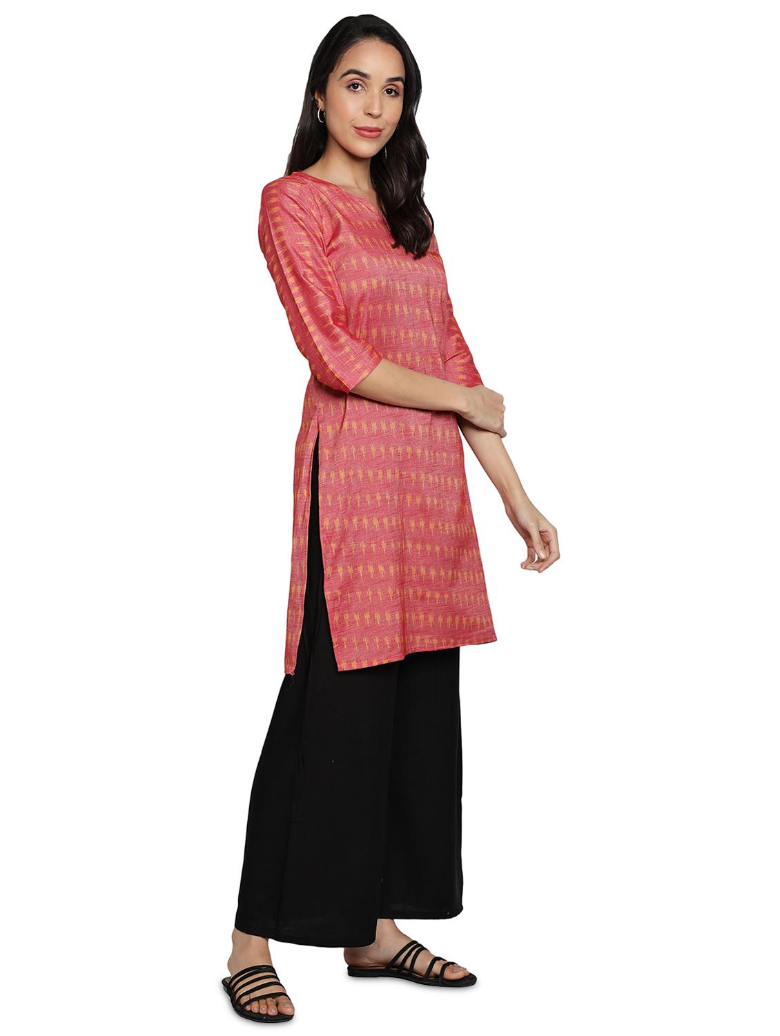 pink cotton blend straight kurta - 17665711 - Zoom Image - 2