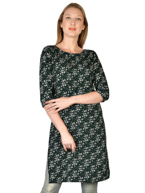 green crepe aline kurti - 17665738 - Standard Image - 1