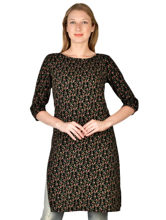 black crepe aline kurti - 17665739 - Zoom Image - 1