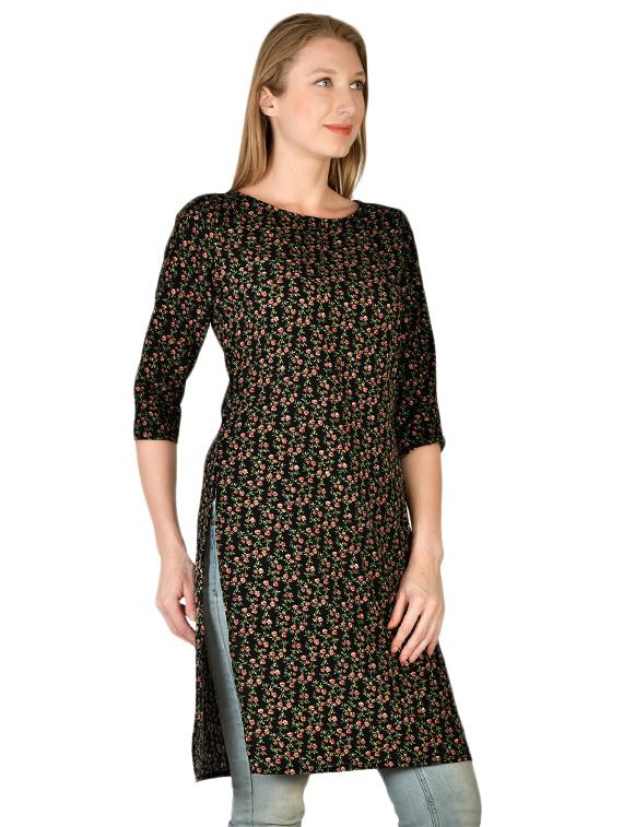 black crepe aline kurti - 17665739 - Zoom Image - 2