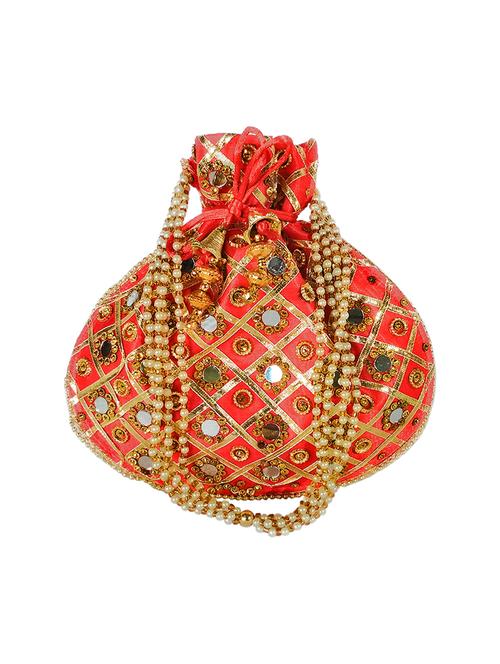 red satin ethnic potli - 17665747 - Standard Image - 1