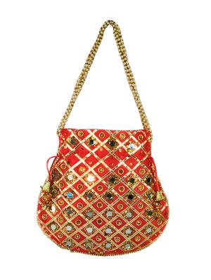 red satin ethnic potli - 17665747 - Standard Image - 2