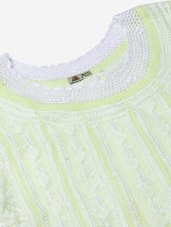 ada hand-embroidered green chikankari anarkali kurta - 17665887 - Zoom Image - 5