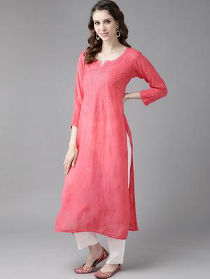 ada hand-embroidered pink chikankari kurta - 17665890 - Standard Image - 2