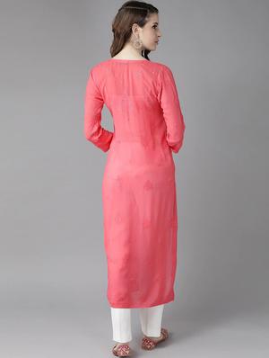 ada hand-embroidered pink chikankari kurta - 17665890 - Standard Image - 3