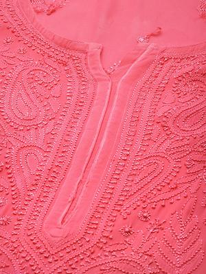 ada hand-embroidered pink chikankari kurta - 17665890 - Standard Image - 5