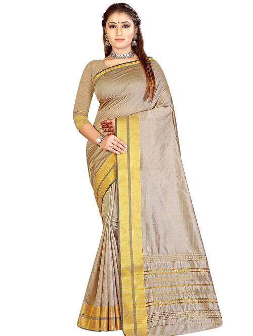 beige silk woven saree with blouse - 17665983 - Standard Image - 1