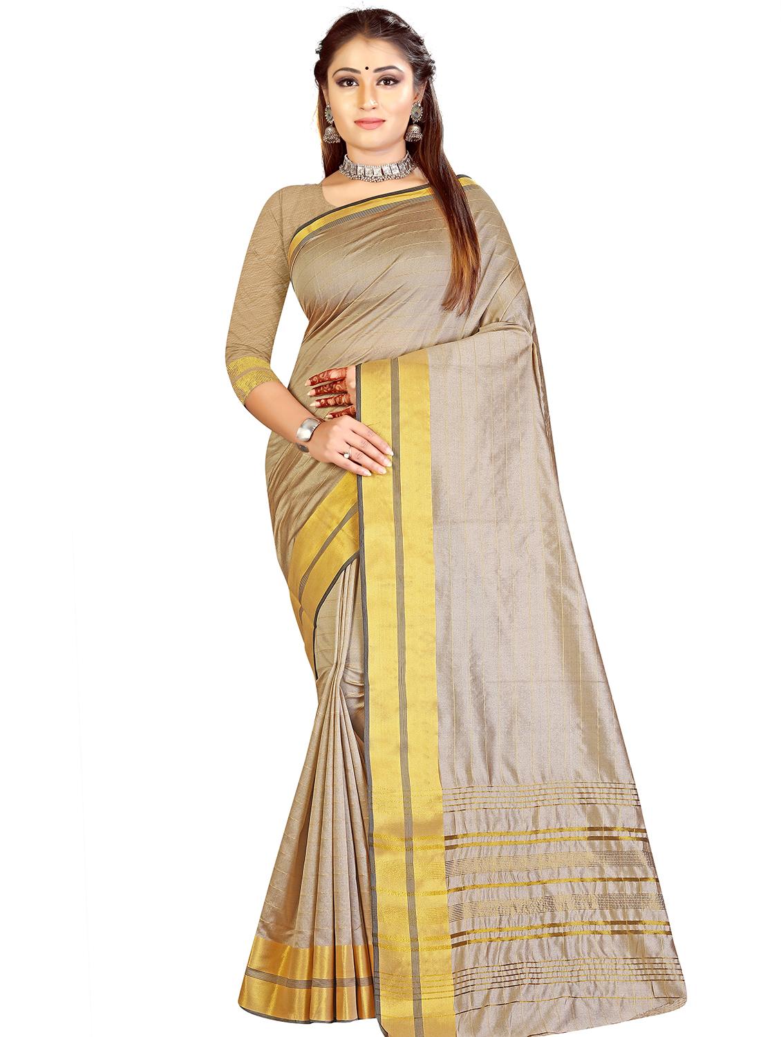 beige silk woven saree with blouse - 17665983 - Zoom Image - 1