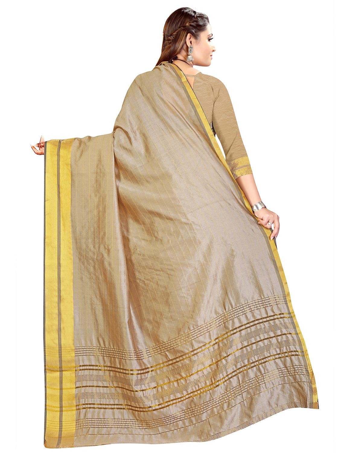 beige silk woven saree with blouse - 17665983 - Zoom Image - 2