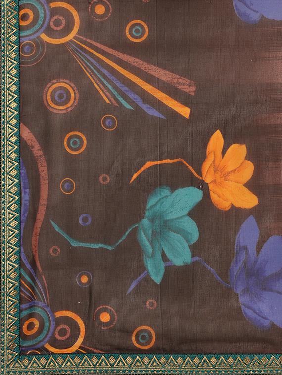 floral printed saree with blouse - 17666018 - Zoom Image - 4