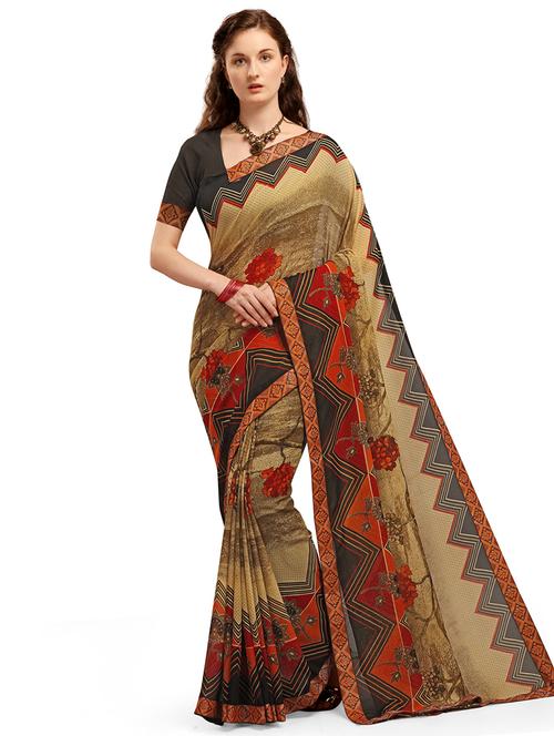 floral printed saree with blouse - 17666021 - Standard Image - 1
