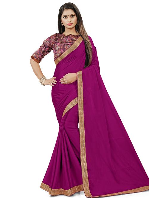 solid bordered saree with blouse - 17666033 - Standard Image - 1