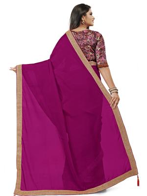 solid bordered saree with blouse - 17666033 - Standard Image - 2