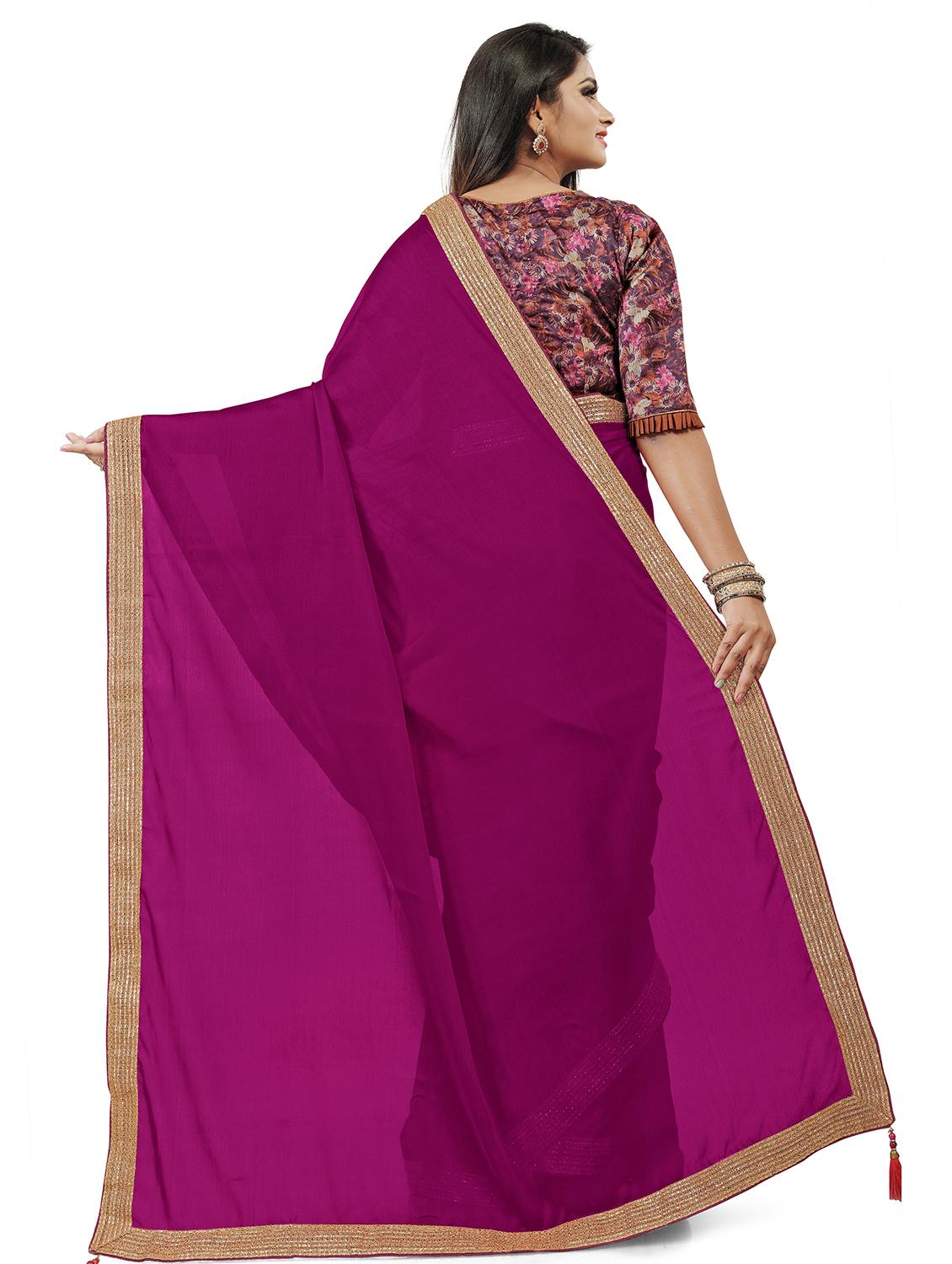 solid bordered saree with blouse - 17666033 - Zoom Image - 2