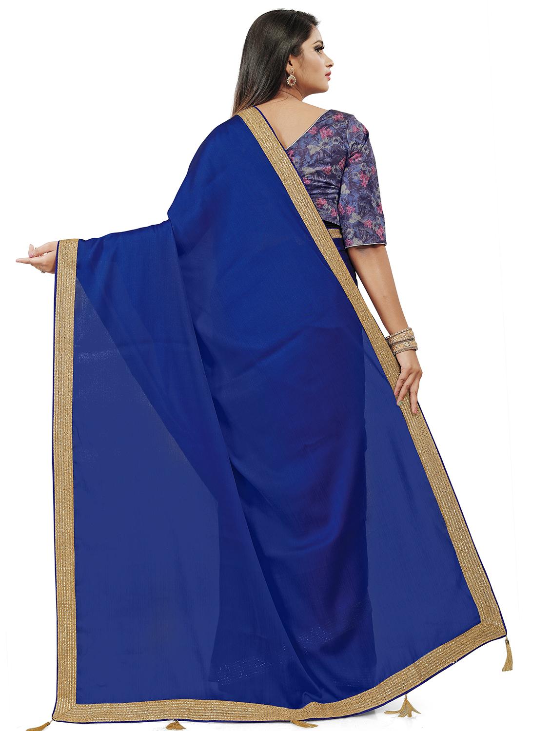 solid bordered saree with blouse - 17666038 - Zoom Image - 2