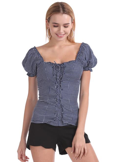 square neck checkered top - 17666250 - Standard Image - 1