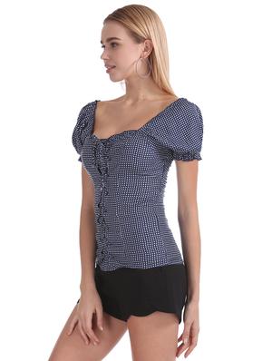 square neck checkered top - 17666250 - Standard Image - 3