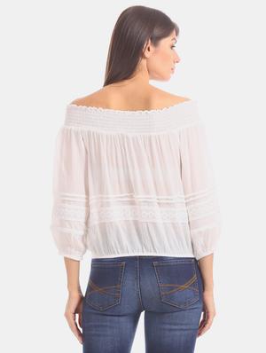 off shoulder lace detail top - 17666260 - Standard Image - 4