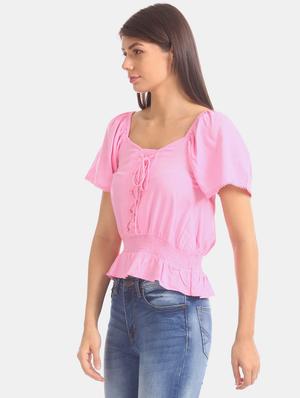 lace up detail blouson top - 17666263 - Standard Image - 3